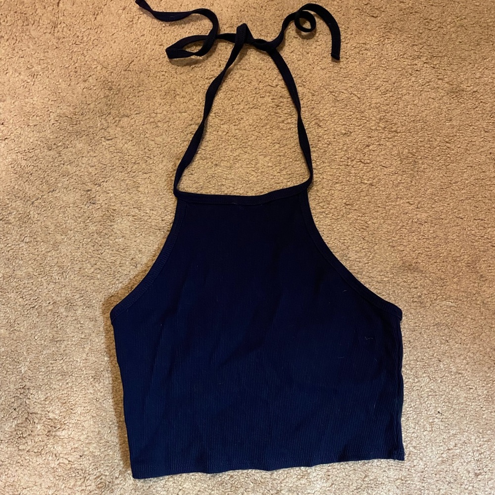 Navy blue cropped halter top